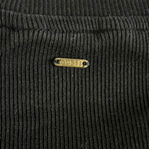 GUESS Black Ribbed Capped Sleeves Crop Top Size M - Picture 5 of 6